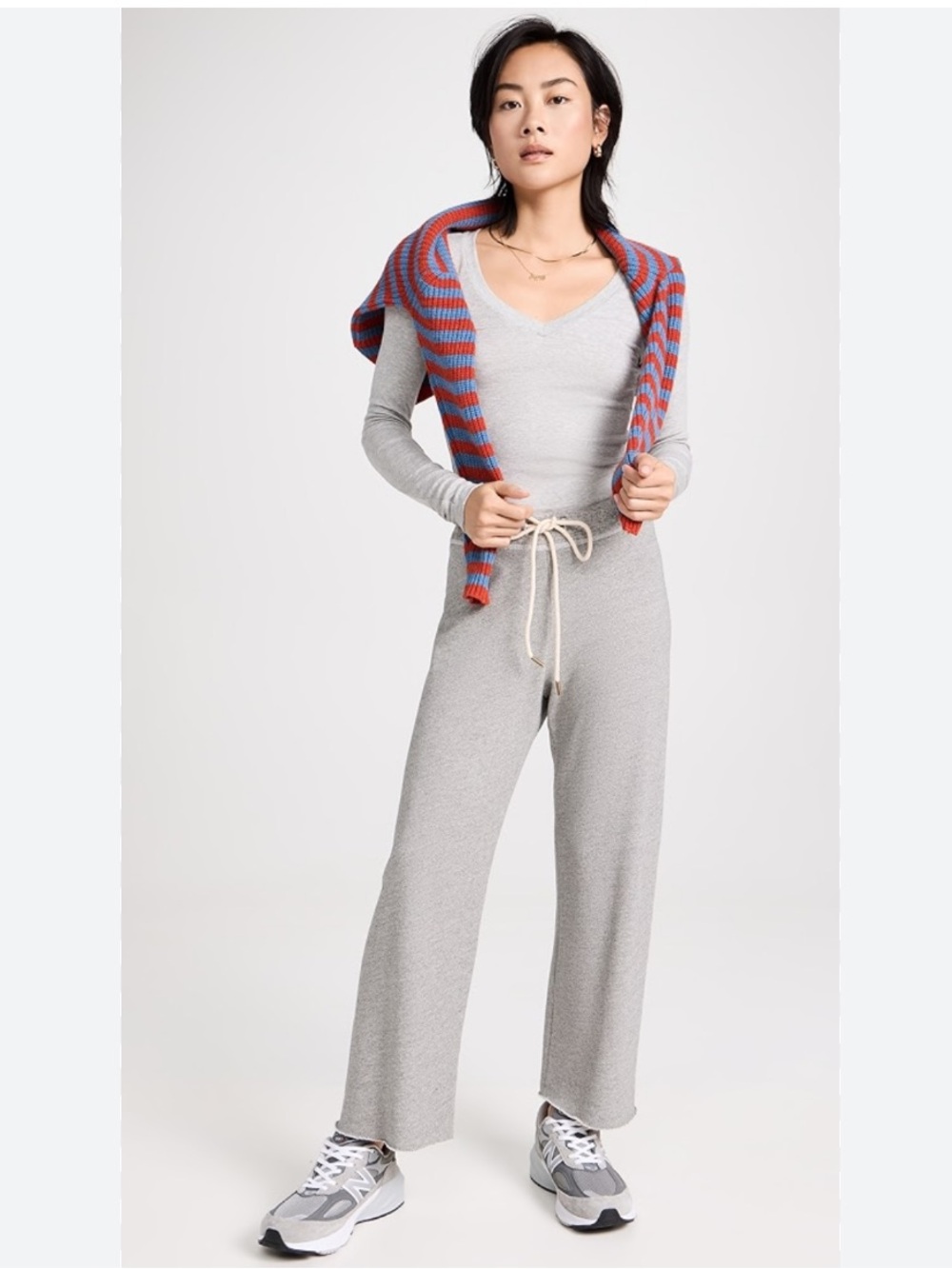 The Great. Pants Wide Leg Cropped Sweatshirt Terrycloth in Grey